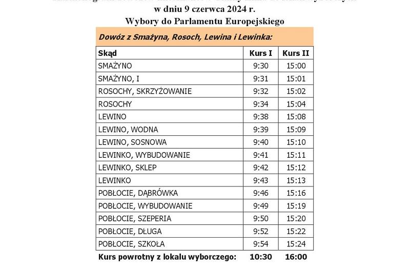 BEZPŁATNY TRANSPORT na wybory zarządzone na dzień 9 czerwca 2024 r.
