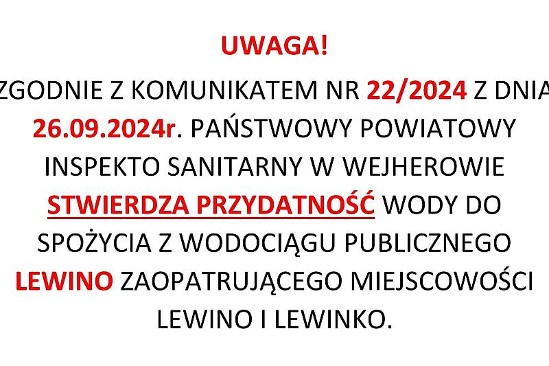 WODA W MIEJSCOWOŚCI LEWINO I LEWINKO ZDATNIA DO SPOŻYCIA !