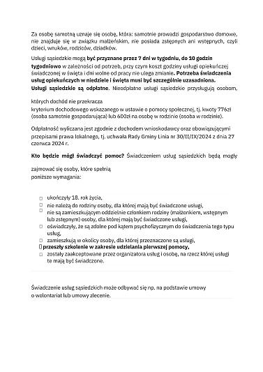 Dokument tekstowy zawierający zasady i informacje dotyczące usług sąsiedzkich z nagłówkami.